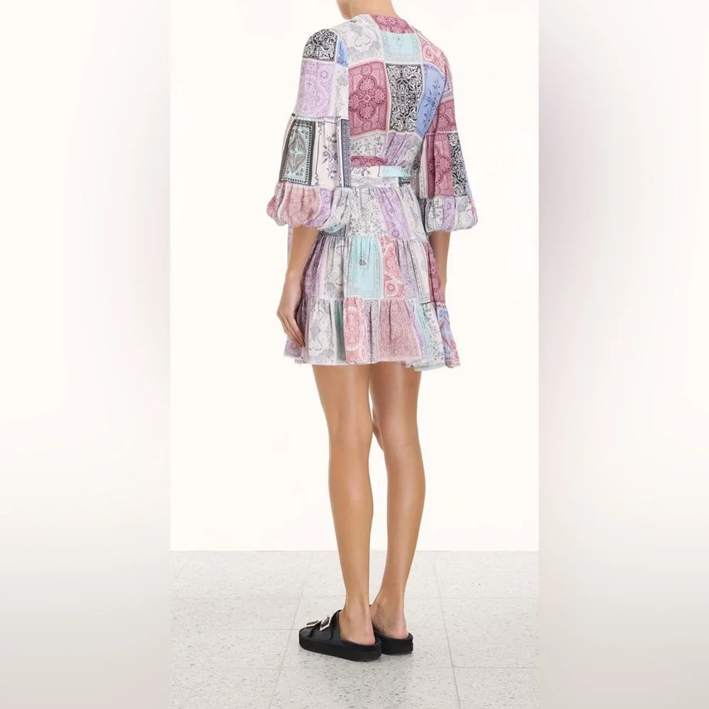 Zimmermann Wrap Mini Dress in Multi Zodiac Cards Print; Size 0 - Picture 5 of 16